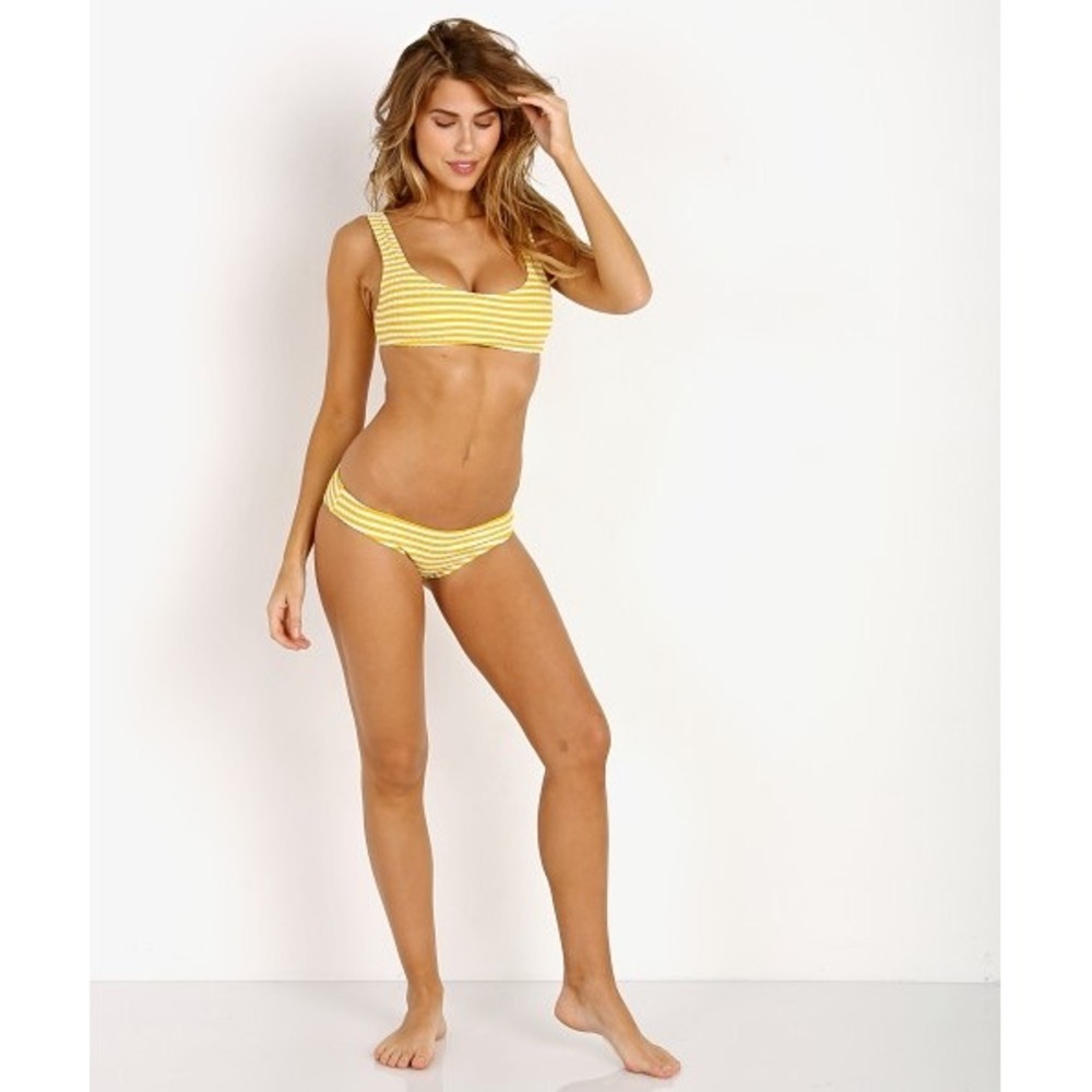 Solid & Striped The Elle Yellow White Ribbed Striped Bikini‎ Set Size Large